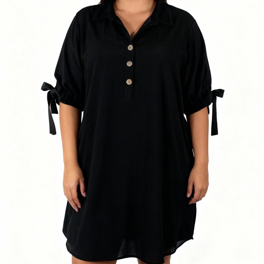 J. Gee Women's Black Longline Blouse Half Sleeves 100% COTTON Top Plus Size 3X